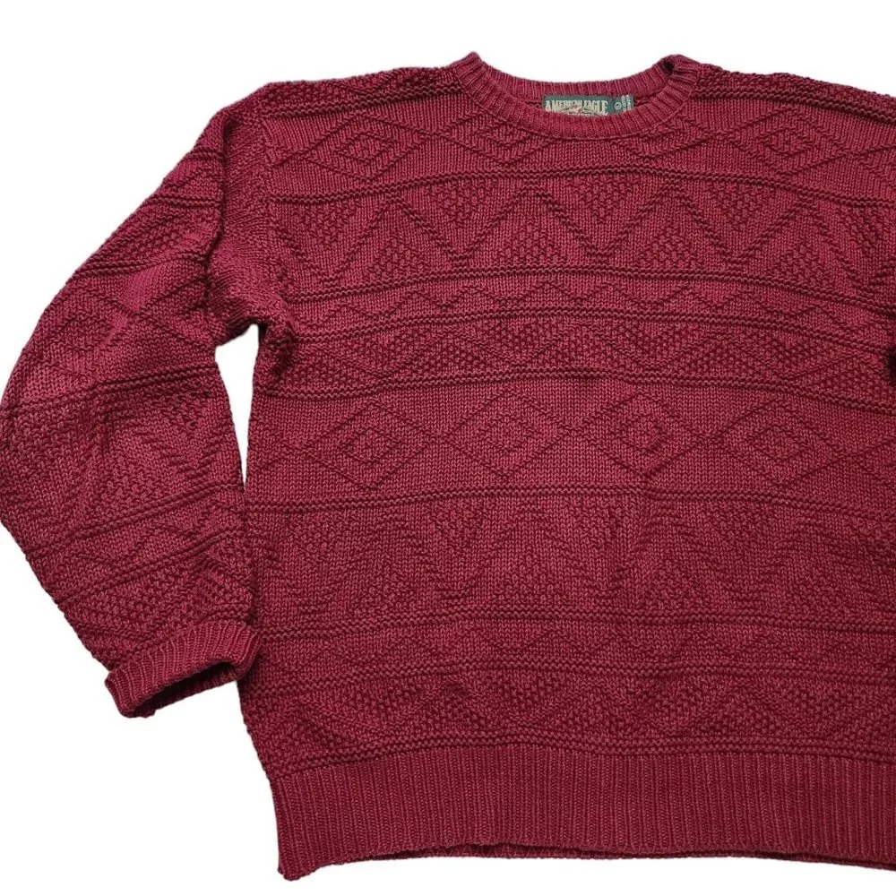 American Eagle Heavy Knitted Red Burgandy Men's Pullover Sweater